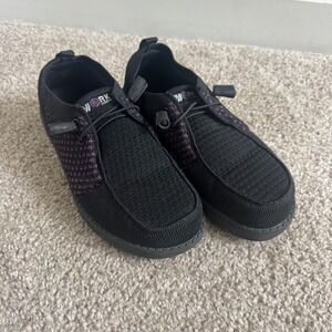 Larnmern Work Steel Toe Safety Shoes Black Purple Knit Slip On Loafers US 9.5